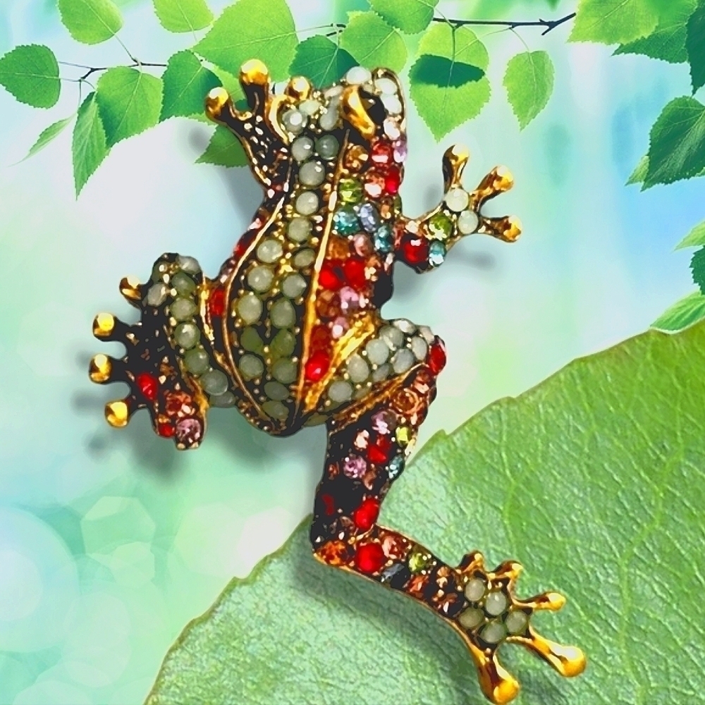 Colorful Rhinestone Tree Frog Pin
